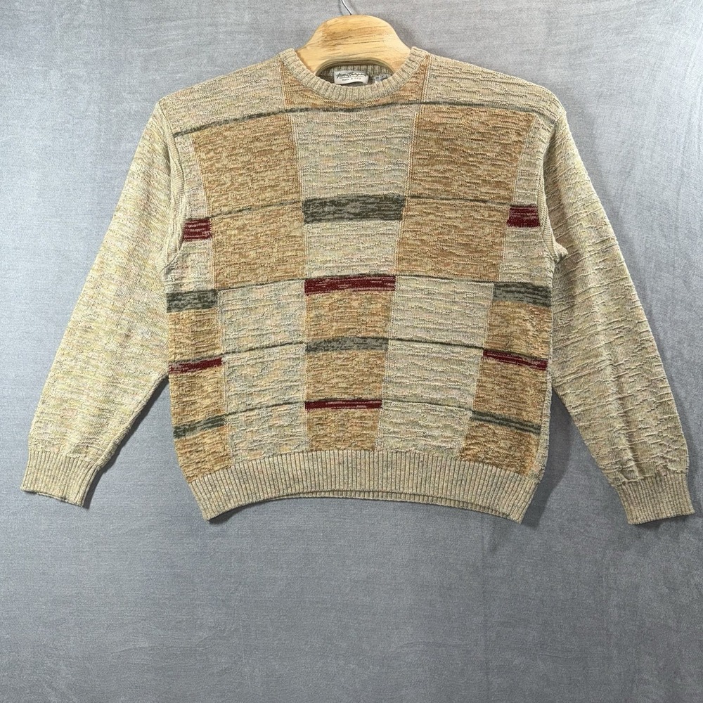 Vintage Norm Thompson Sweater Men L Tan Beige Abstract Coogi Style Cosby Italy